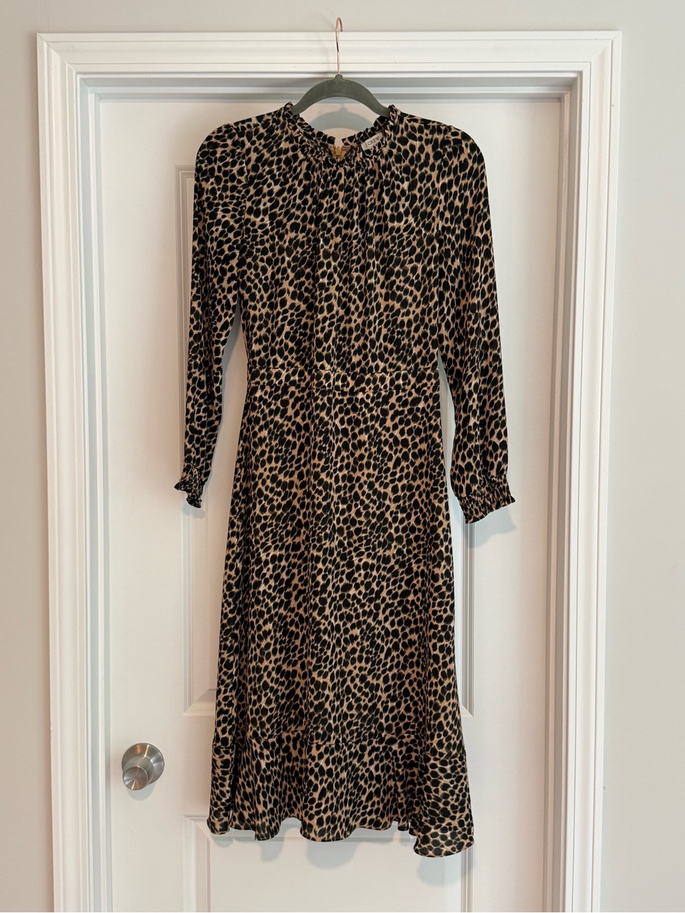 J. Crew Leopard Print Long Sleeve Midi Dress - Tan & Black